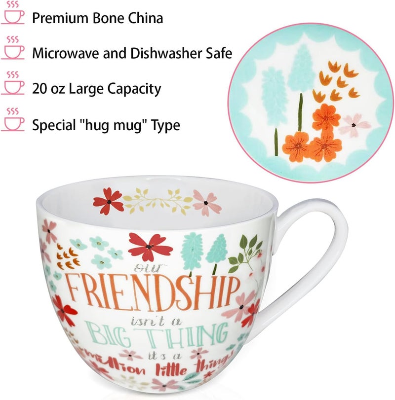 MFoffice Friendship Coffee Mug, Premium 20 oz Bone China Coffee Tea Hug Mug, Perfect Birthday, Holiday, and Christmas Gift for Women and Female Friends, Designed in England by Harvest Green Studio - Image 4