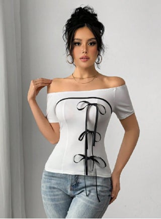 Rafferiza Elegant Off Shoulder Bowknot Women Short Sleeve T-Shirt - pzsku/Z619663C8FDC6A66649FEZ/45/1748377164/8ba5de14-8dbf-4364-8898-515f5ec9d732