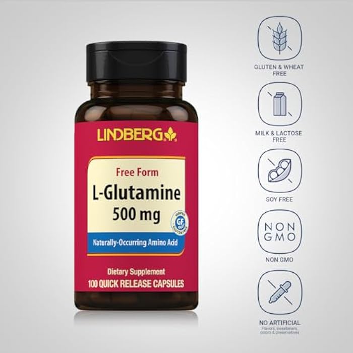 Lindberg L Glutamine Capsules for Women and Men | 500mg | 100 Pills | Free Form Supplement | Non-GMO, Gluten Free - Image 3