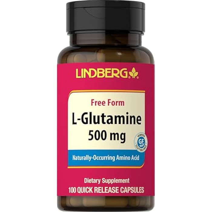 Lindberg L Glutamine Capsules for Women and Men | 500mg | 100 Pills | Free Form Supplement | Non-GMO, Gluten Free - Image 1