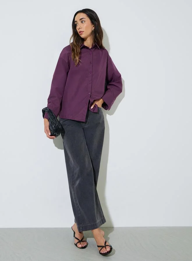 ستايلي Purple Oversized Longline Shirt