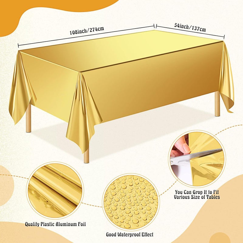 Zopeal Gold Tablecloth 54 x 108 Inch Plastic Tablecloth with 7 Pieces Gold Cake Stand Set 3 Tier Cardboard Cupcake Stand 1 Tier Round Dessert Rack Rectangle Serving Tray for Desserts Birthday Party - Image 3