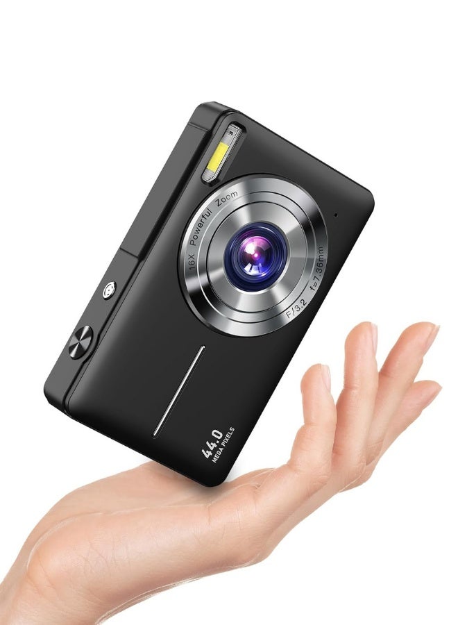 Digital Camera, FHD 1080P Kids Camera 44MP Point and Shoot Digital Cameras with 32GB SD Card, 16X Zoom, Two Batteries, Lanyard, Compact Small Camera for Kids Boys Girls, Black - Image 2