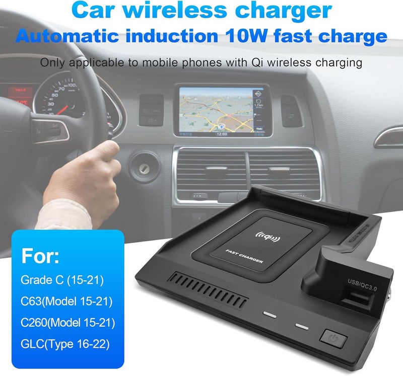 Car wireless charger mobile phone charging case suitable for 2015-2020 W205 C-class C43 C63 X253 GLC class - Image 5