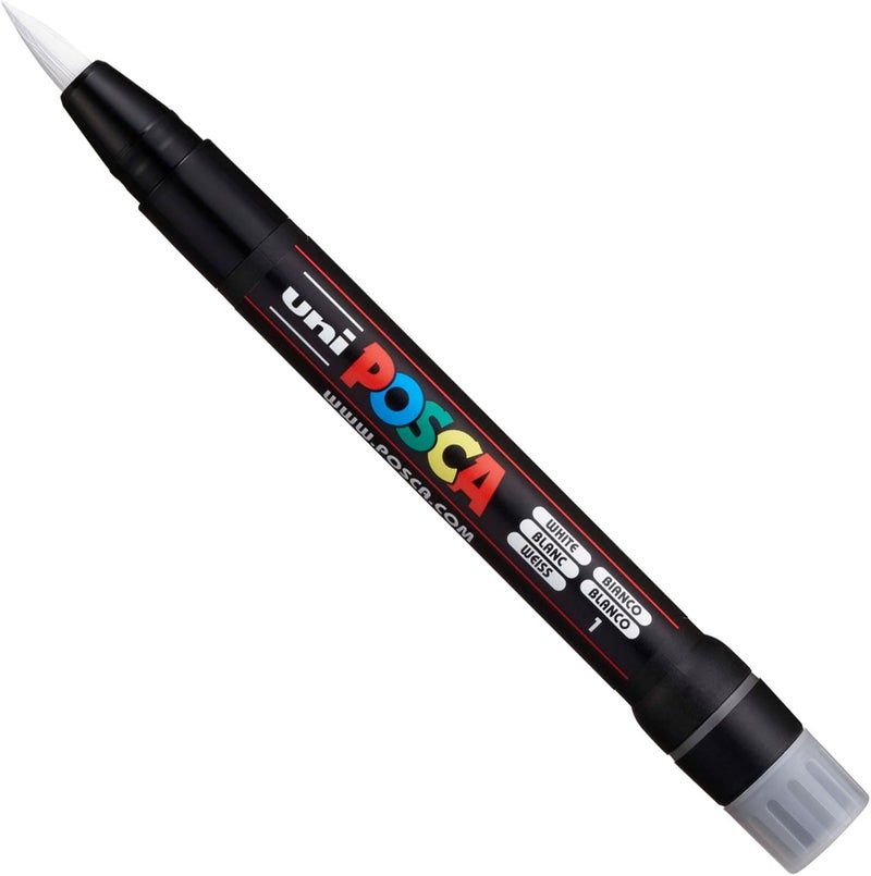POSCA POSCA Uni PCF350 Brush Tip Paint Marker Pen  Fabric Glass Metal  Black  White Set 1 of Each  - Image 3