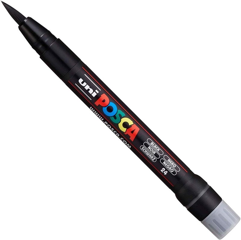 POSCA POSCA Uni PCF350 Brush Tip Paint Marker Pen  Fabric Glass Metal  Black  White Set 1 of Each  - Image 2