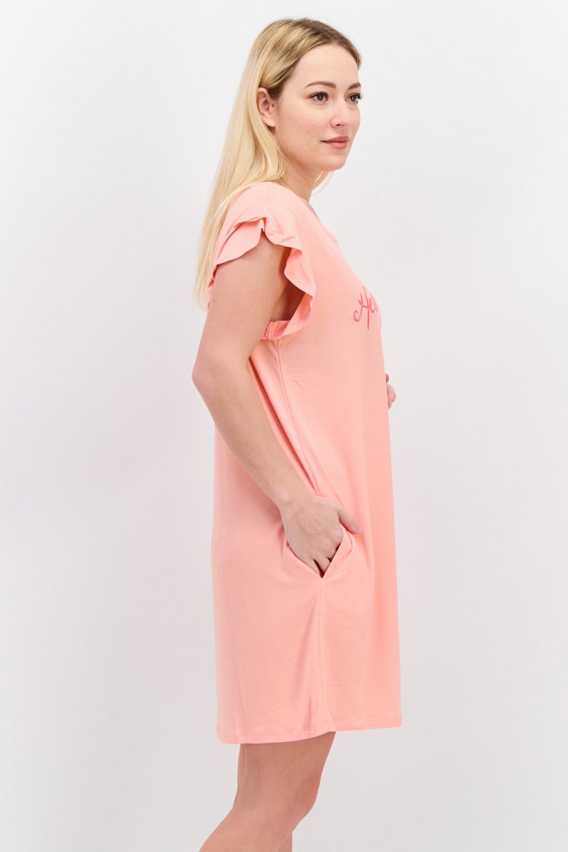 Timree Women Printed Sleepwear Dress, Pink  - Image 4