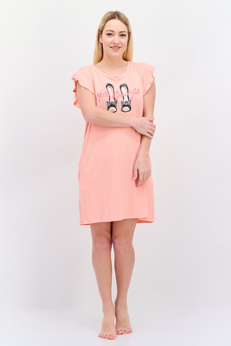 Timree Women Printed Sleepwear Dress, Pink  - Image 3