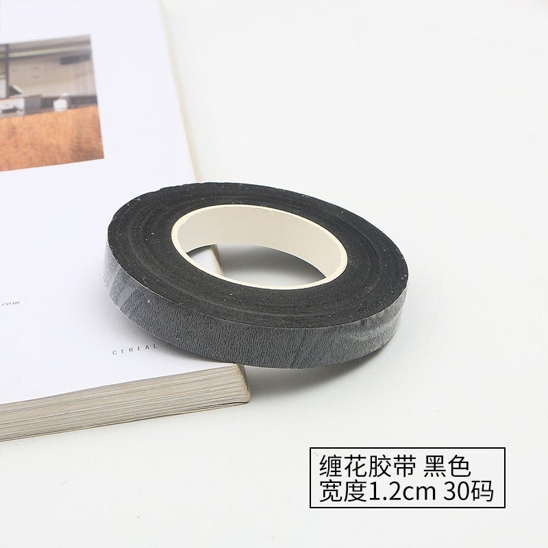 Generic Flower winding tape handmade DIY simulation flower flower rod paper bag tape paper tape candy flower rod winding tape wholesale Black width 1.2cm 30 yards - Image 1