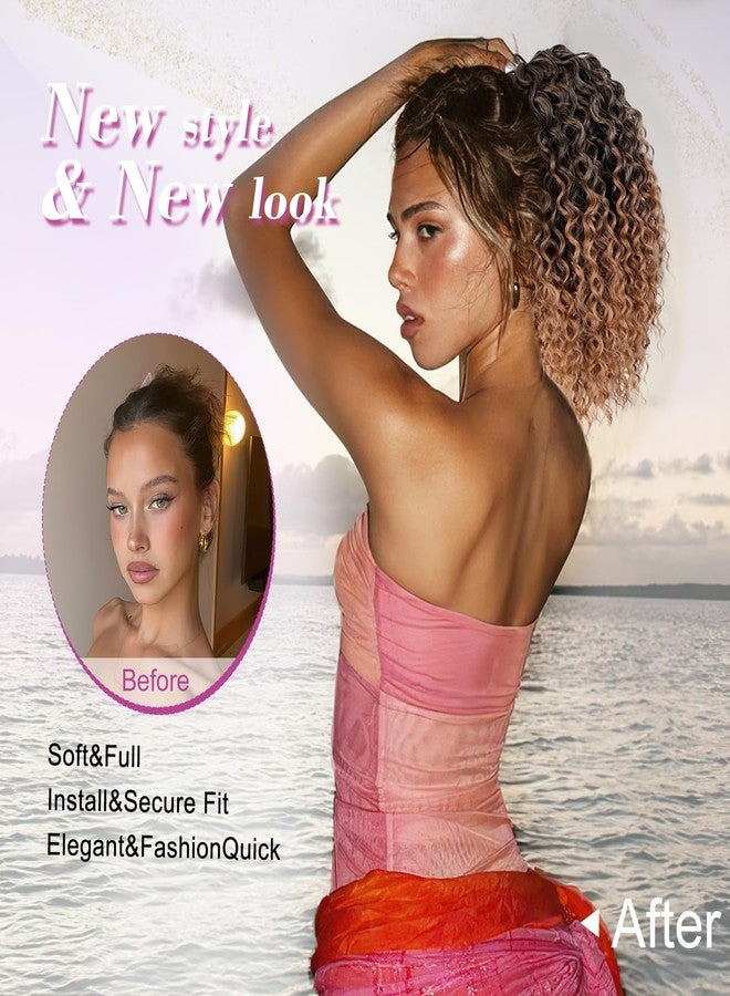 ستامب جلوريس وصلة ذيل حصان مجعدة رائعة من Stamped بطول 14 بوصة برباط للنساء، ذيل حصان صناعي قصير ومنفوش للاستخدام اليومي (مزيج من اللون البني مع أطراف بنية). - Image 4