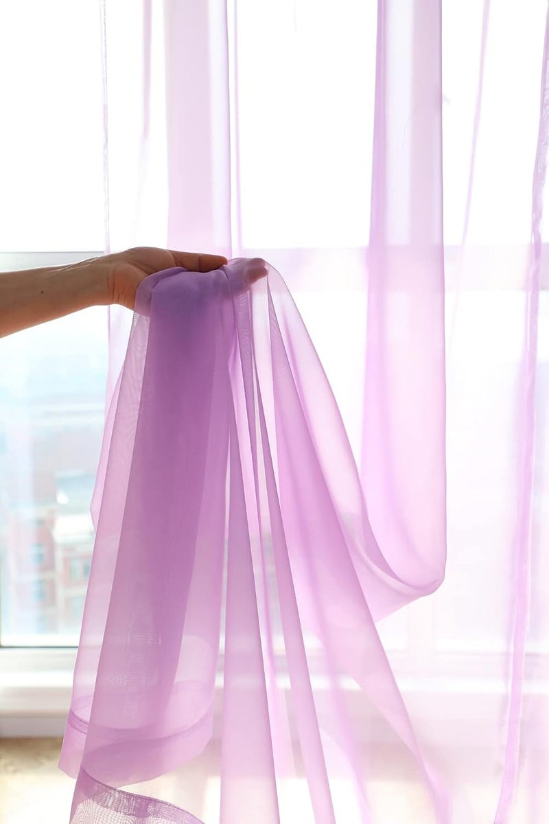 PHILEASY - Window Purple Sheer Curtains 84 Inches Long 2 Panels Purple Sheer Curtains Sheer Curtain Clear Transparent Basic Rod Pocket Panel 15 Colors 10 Size For Bedroom Living Room Yard Kitchen - Image 4