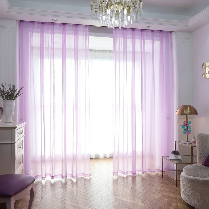 PHILEASY - Window Purple Sheer Curtains 84 Inches Long 2 Panels Purple Sheer Curtains Sheer Curtain Clear Transparent Basic Rod Pocket Panel 15 Colors 10 Size For Bedroom Living Room Yard Kitchen - Image 1
