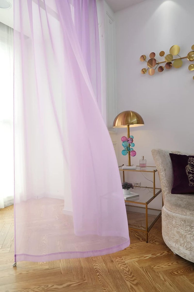 PHILEASY - Window Purple Sheer Curtains 84 Inches Long 2 Panels Purple Sheer Curtains Sheer Curtain Clear Transparent Basic Rod Pocket Panel 15 Colors 10 Size For Bedroom Living Room Yard Kitchen - Image 3