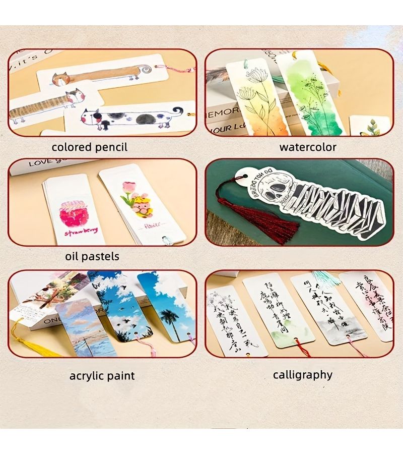 400GSM Thick White Blank Bookmark Cards 15x5cm 60pcs Prepunched Watercolor Paper for DIY Painting Sewing Marking Art Greeting Cards - Image 5