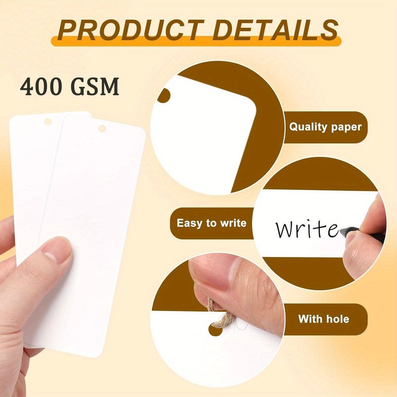 400GSM Thick White Blank Bookmark Cards 15x5cm 60pcs Prepunched Watercolor Paper for DIY Painting Sewing Marking Art Greeting Cards - Image 2