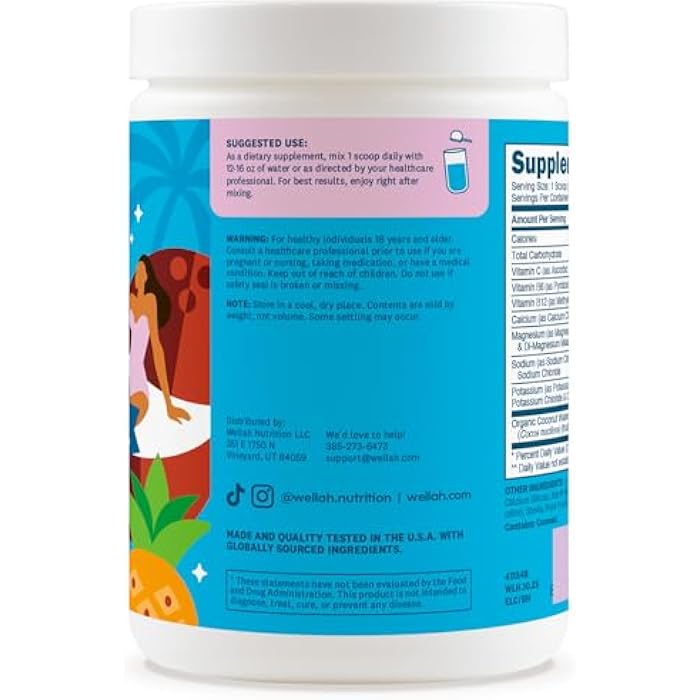 Wellah Electrolytes Powder (Blue Hawaii) 50 Servings - Hydration Drink Mix, 7 Vitamins & Minerals, Zero Sugar - Image 3