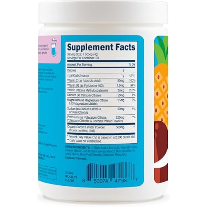 Wellah Electrolytes Powder (Blue Hawaii) 50 Servings - Hydration Drink Mix, 7 Vitamins & Minerals, Zero Sugar - Image 4