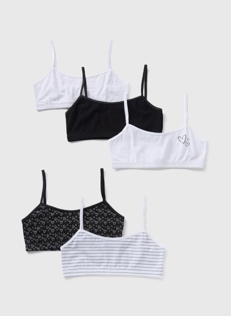 Matalan 5 Pack Girls Black Heart Crop Tops