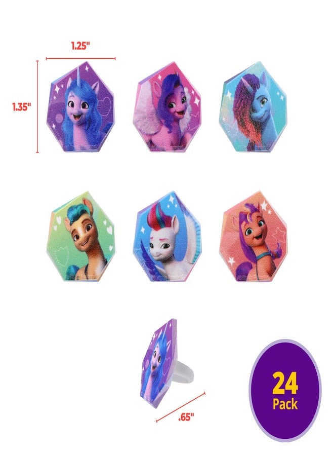 ديكوباك حلقات ديكوباك ماي ليتل بوني، 24 قطعة تزيين كب كيك، 6 تصاميم، زينة كيك آمنة للطعام لأعياد الميلاد والحفلات والاحتفالات - عبوة من 24 قطعة - Image 3