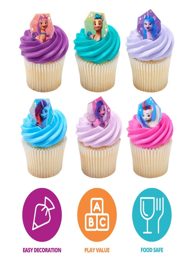 ديكوباك حلقات ديكوباك ماي ليتل بوني، 24 قطعة تزيين كب كيك، 6 تصاميم، زينة كيك آمنة للطعام لأعياد الميلاد والحفلات والاحتفالات - عبوة من 24 قطعة - Image 2