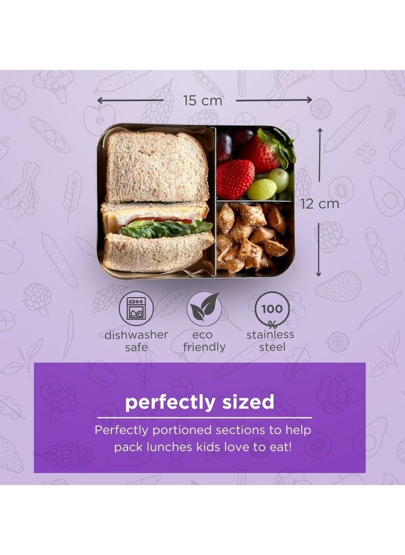 LunchBots - صندوق غداء تريو II بينتو مقسم من الفولاذ المقاوم للصدأ، متوسط الحجم، نقاط وردية - Image 1