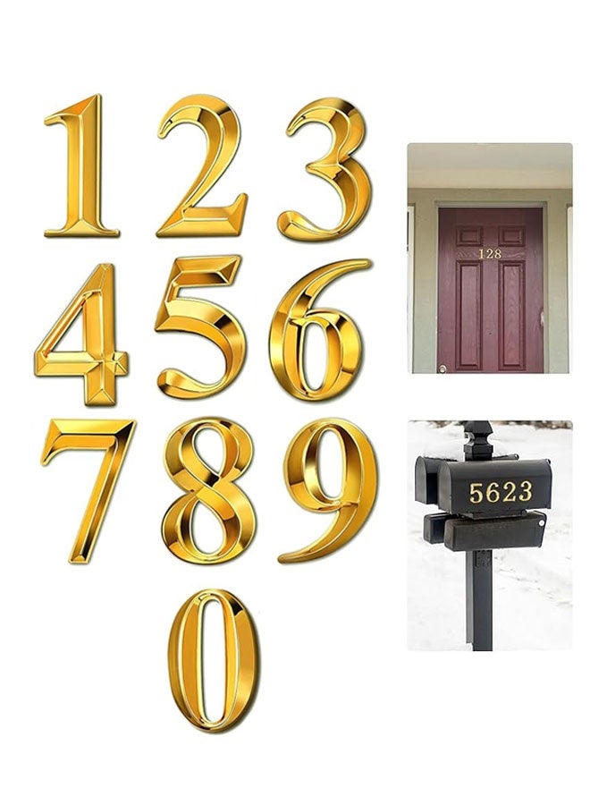 3D Mailbox Numbers for Outdoors, 0-9 Golden Mailbox Numbers, Self Adhesive Door Number Stickers for Letterboxes, Flats, Homes, Rooms, Offices, Waterproof and Non Fall Off, 10 Pcs  - Image 1