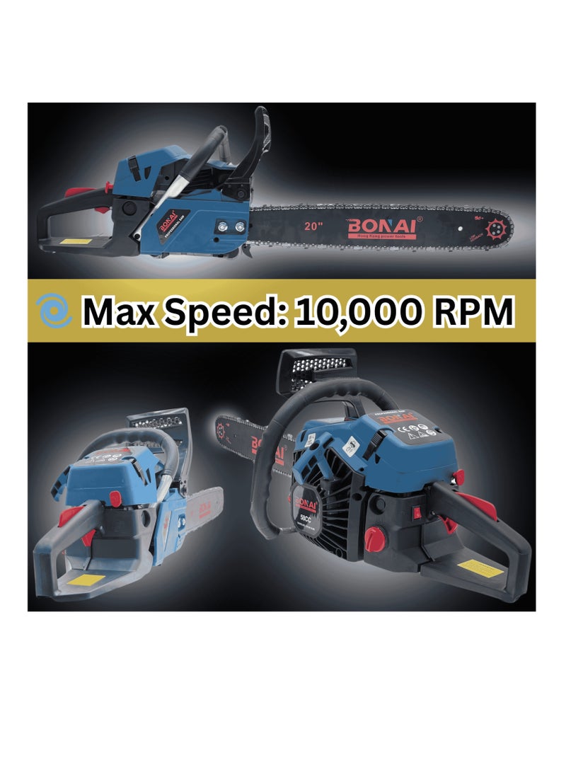 BONAI 58CC Gasoline Chainsaw, 20-Inch Bar, 2.4kW 2-Stroke Engine, Easy Start, Low Kickback, Heavy Duty Petrol Chainsaw for Tree Cutting, Firewood & Logging - Image 2