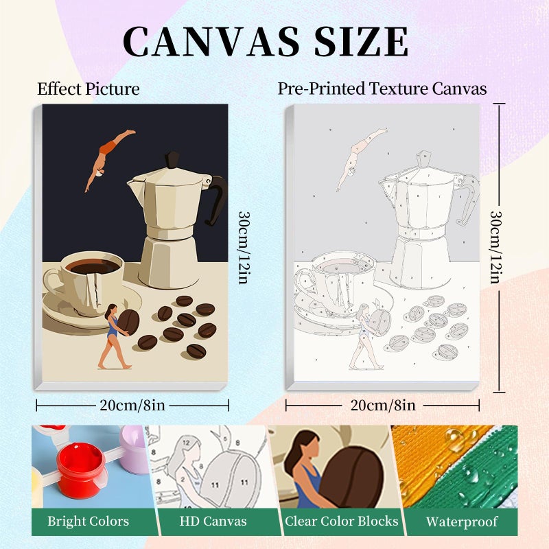 Camocin 4 Pack Framed Paint by Numbers Kit for Adults with Wooden Easel, Coffee Paint by Numbers with Frame for Beginner, Coffee Adult Paints by Number Kits on Canvas Framed 8 x 12 Inch - Image 3