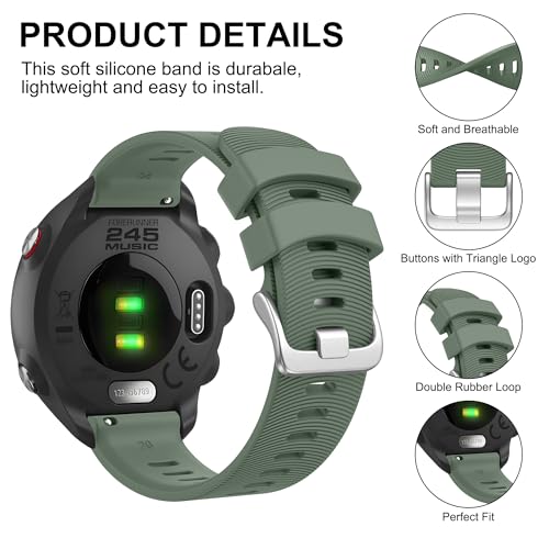 Tobfit 20mm Straps Compatible with Garmin Forerunner 165/165 Music, Forerunner 55/158,245/245 Music, 645/645 Music Band for Women Men, Silicone Strap for Garmin Watch-Olive Green - Image 2