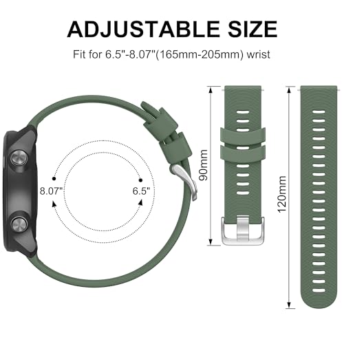 Tobfit 20mm Straps Compatible with Garmin Forerunner 165/165 Music, Forerunner 55/158,245/245 Music, 645/645 Music Band for Women Men, Silicone Strap for Garmin Watch-Olive Green - Image 3