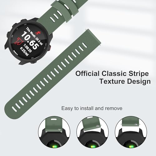 Tobfit 20mm Straps Compatible with Garmin Forerunner 165/165 Music, Forerunner 55/158,245/245 Music, 645/645 Music Band for Women Men, Silicone Strap for Garmin Watch-Olive Green - Image 4