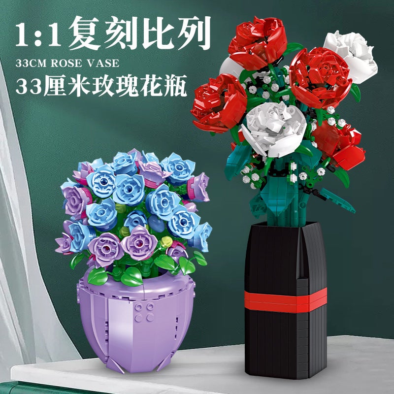 Jie Xing 9010-66 Plant Potted Epiphyllum Rose Bouquet Girl Gift Assembled Building Blocks Toy Ornaments - Image 5