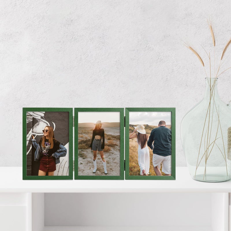 Space Art Deco 4x6 Triple Hinged Frames  3 Folding Picture Frame  Triptych Photo Frame  Stand Vertically on Desktop or Tabletop  Green - Image 3