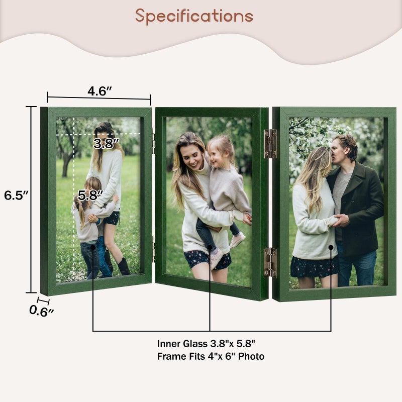 Space Art Deco 4x6 Triple Hinged Frames  3 Folding Picture Frame  Triptych Photo Frame  Stand Vertically on Desktop or Tabletop  Green - Image 2