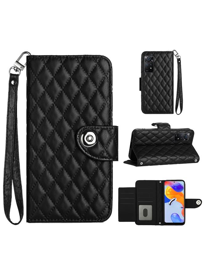 The Bros Case For Xiaomi Redmi Note 11 Pro 5G/4G Global Rhombic Texture Flip Leather Phone Case with Lanyard