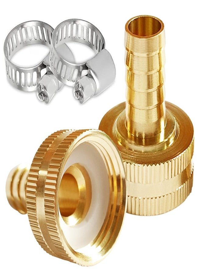 Uenede 2PCS Solid Brass Garden Hose Repair Connector 3/4" GHT Female x 1/2" Barb Fittings Include 2 Stainless Steel Clamps - Image 1