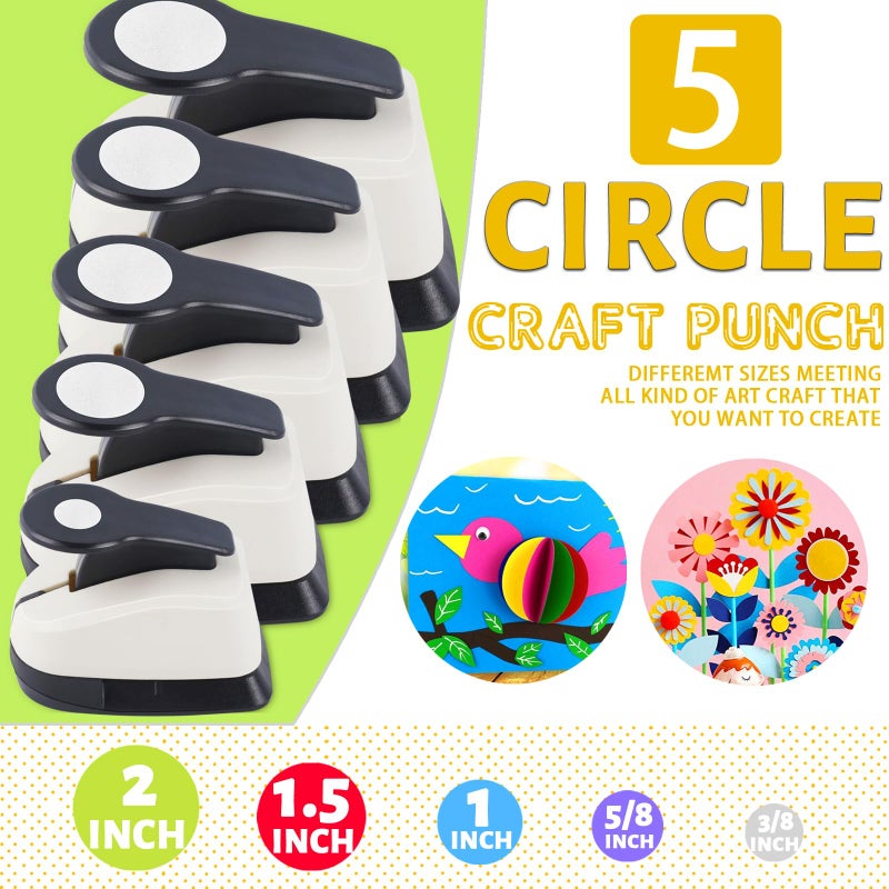 HKKYO 5 Circle Hole Punch, Circle Paper Punch, CirclePunches for Paper Crafts, Large Hole Puncher, Different Size of Scrapbooking Punches, Round Punch Shape for Scrapbook Card Making - Image 3