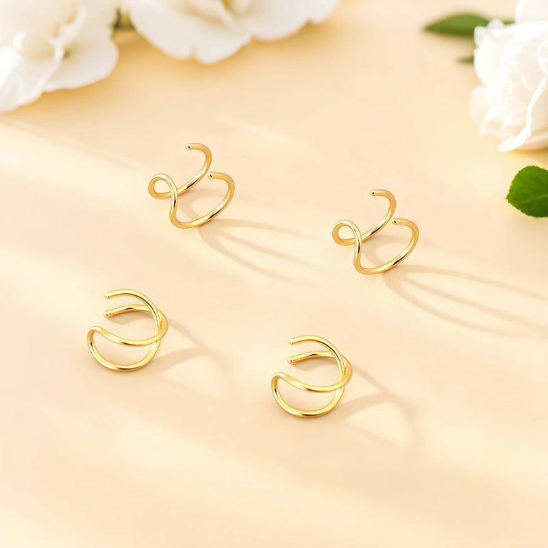 YANCHUN 4Pcs Ear Cuffs Non Piercing 14K Gold Plated Ear Cuff Earrings for Women Trendy Clip on Cartilage Earring Stacks Non Pierced Adjustable Fake Earrings Set Jewelry - Image 5