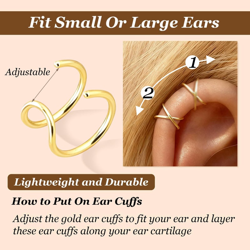 YANCHUN 4Pcs Ear Cuffs Non Piercing 14K Gold Plated Ear Cuff Earrings for Women Trendy Clip on Cartilage Earring Stacks Non Pierced Adjustable Fake Earrings Set Jewelry - Image 4
