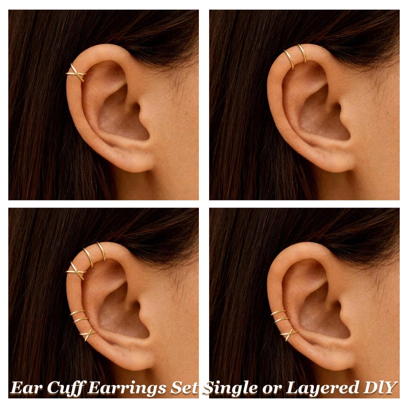 YANCHUN 4Pcs Ear Cuffs Non Piercing 14K Gold Plated Ear Cuff Earrings for Women Trendy Clip on Cartilage Earring Stacks Non Pierced Adjustable Fake Earrings Set Jewelry - Image 3