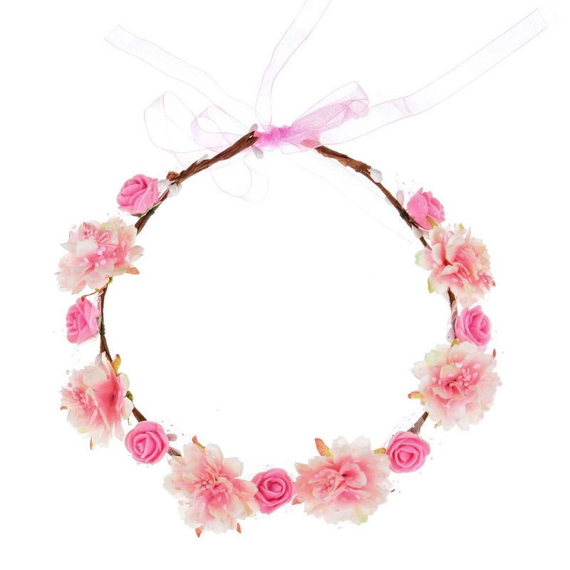 DDazzling Girls Breath Crown Flower Girl crown Floral Headband Wedding Hair Wreath Photo Props (Pink) - Image 2