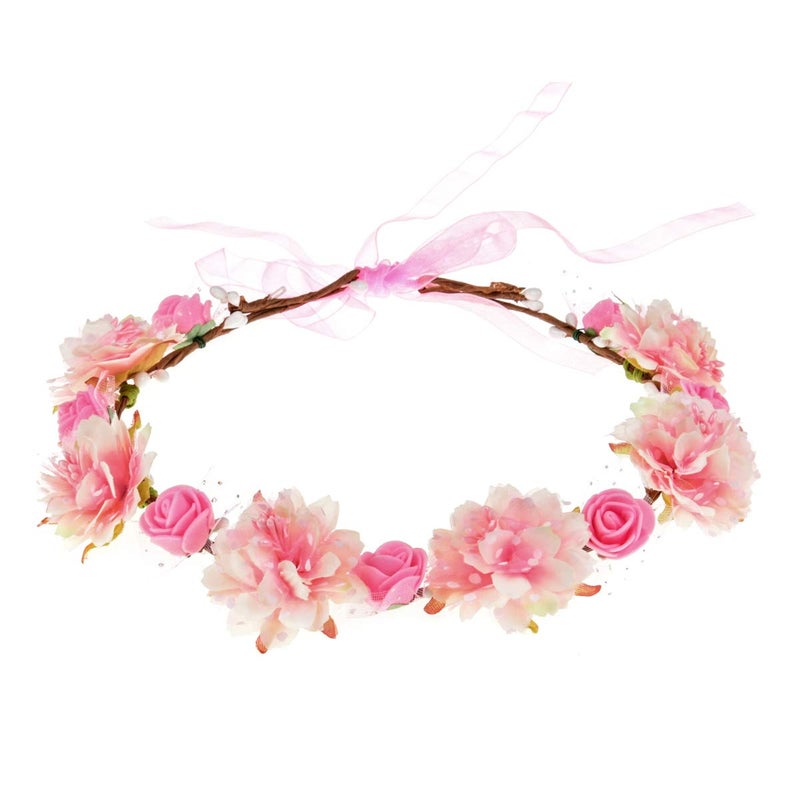 DDazzling Girls Breath Crown Flower Girl crown Floral Headband Wedding Hair Wreath Photo Props (Pink) - Image 1
