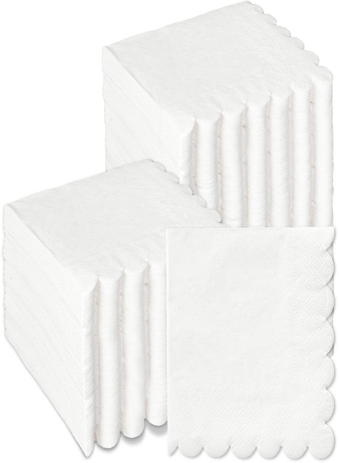Whaline 400Pcs Scalloped Paper Napkins White Beverage Cocktail Napkins Thick Disposable Luncheon Napkins for Table Decoration Wedding Birthday Baby Shower Holiday Party Supplies, 5 x 5 Inch - Image 1