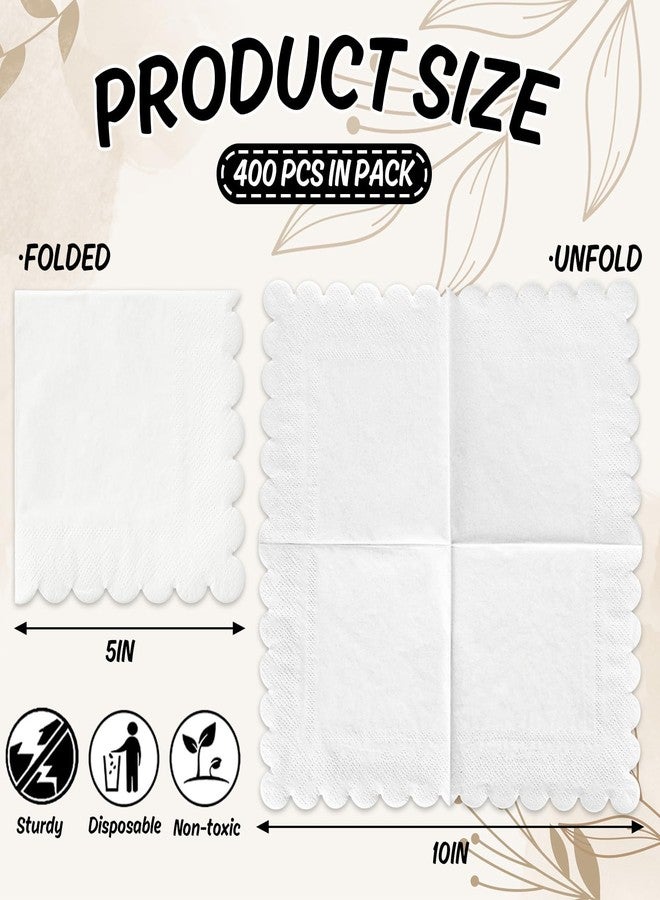 Whaline 400Pcs Scalloped Paper Napkins White Beverage Cocktail Napkins Thick Disposable Luncheon Napkins for Table Decoration Wedding Birthday Baby Shower Holiday Party Supplies, 5 x 5 Inch - Image 2