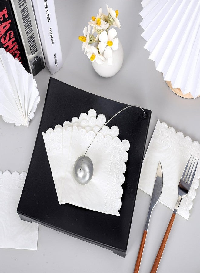 Whaline 400Pcs Scalloped Paper Napkins White Beverage Cocktail Napkins Thick Disposable Luncheon Napkins for Table Decoration Wedding Birthday Baby Shower Holiday Party Supplies, 5 x 5 Inch - Image 3