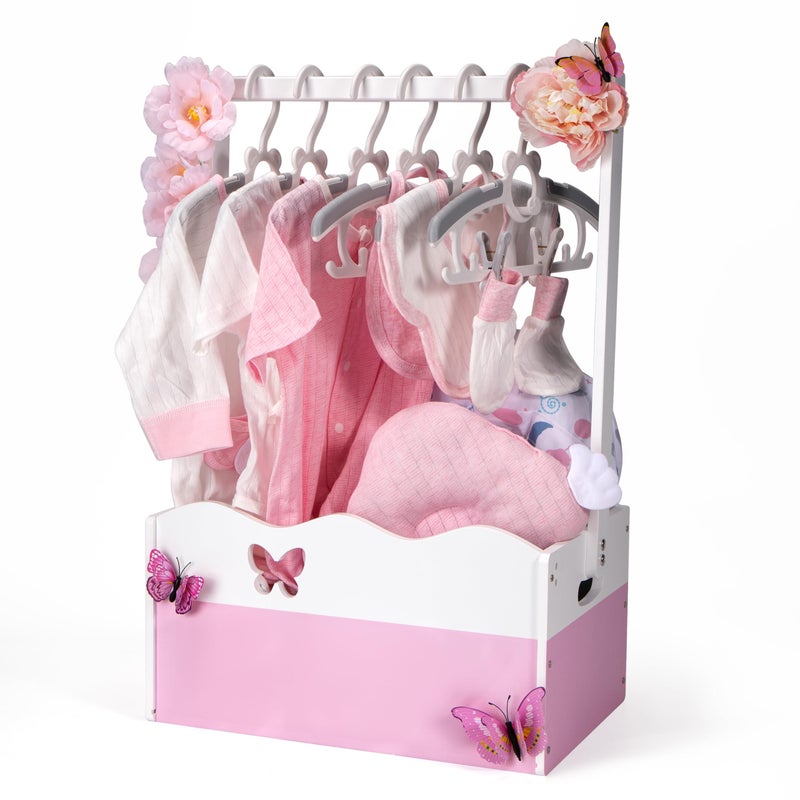 GiftAmaz Pink Wooden Baby Shower Crate Closet, Baby Storage Crate with Handle, Baby Shower Gifts Basket, Baby Welcome Box for Newborn Girls, Pregnancy Gifts for New Parents - Image 1