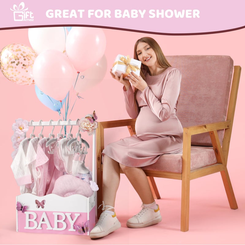 GiftAmaz Pink Wooden Baby Shower Crate Closet, Baby Storage Crate with Handle, Baby Shower Gifts Basket, Baby Welcome Box for Newborn Girls, Pregnancy Gifts for New Parents - Image 2