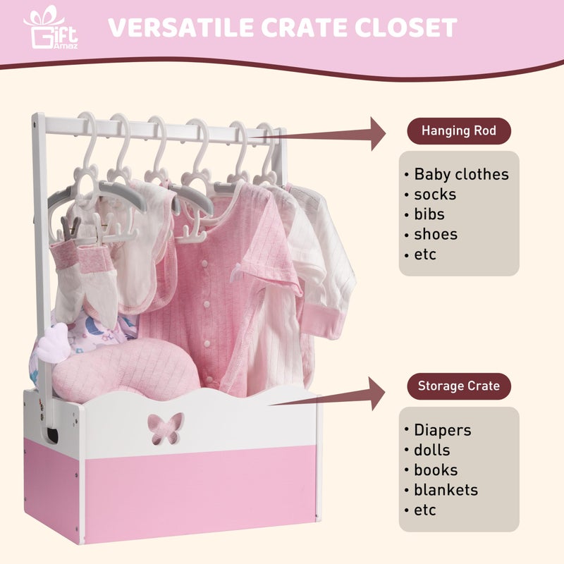 GiftAmaz Pink Wooden Baby Shower Crate Closet, Baby Storage Crate with Handle, Baby Shower Gifts Basket, Baby Welcome Box for Newborn Girls, Pregnancy Gifts for New Parents - Image 3