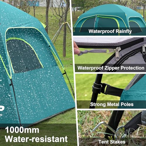 CAMPROS CP Tent-6-Person-Camping-Tents, Waterproof Windproof Family Tent with Top Rainfly, 4 Large Mesh Windows, Double Layer, Easy Set Up, Portable with Carry Bag (Tea Blue) - Image 3