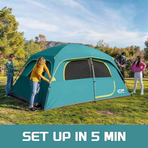 CAMPROS CP Tent-6-Person-Camping-Tents, Waterproof Windproof Family Tent with Top Rainfly, 4 Large Mesh Windows, Double Layer, Easy Set Up, Portable with Carry Bag (Tea Blue) - Image 4